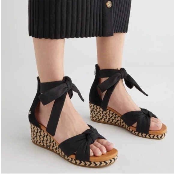 UGG Shoes - UGG Yarrow Espadrille Wedge Sandals Ankle Bow Tie Zipper Size 8.5 Boho Festival